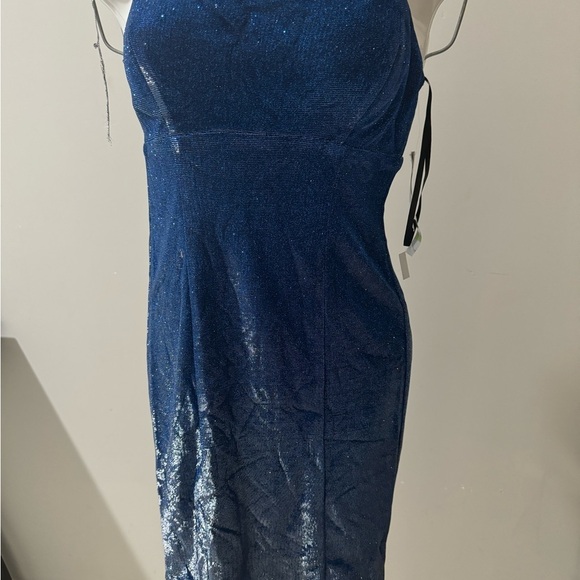 Jump Apparel Royal Blue Glitter Sheath Dress Size 12 Spaghetti Strap Square Neck - Picture 5 of 10